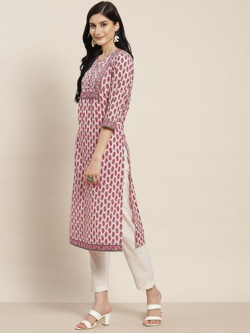 Women Pink Ethnic Motifs Printed Staight Kurta